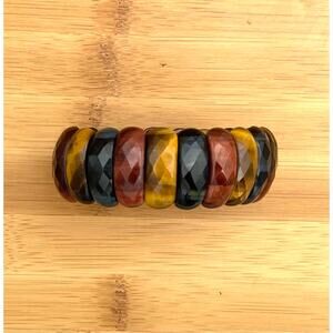 Chunky Multi Color Tiger's Eye Stretch Bracelet Faceted 7.25" New with Tags